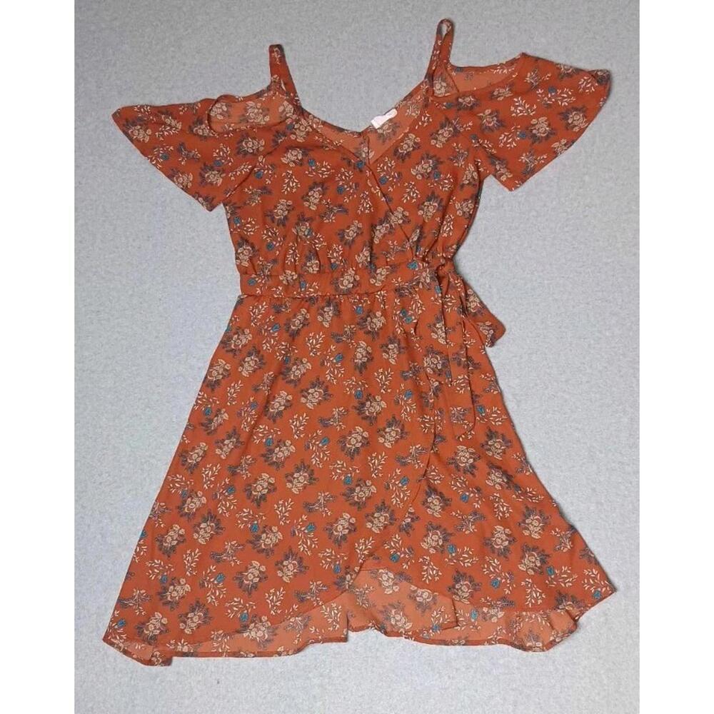 Sienna Sky Midi Off The Shoulder Dress Womens Size M Brown Floral Fall...